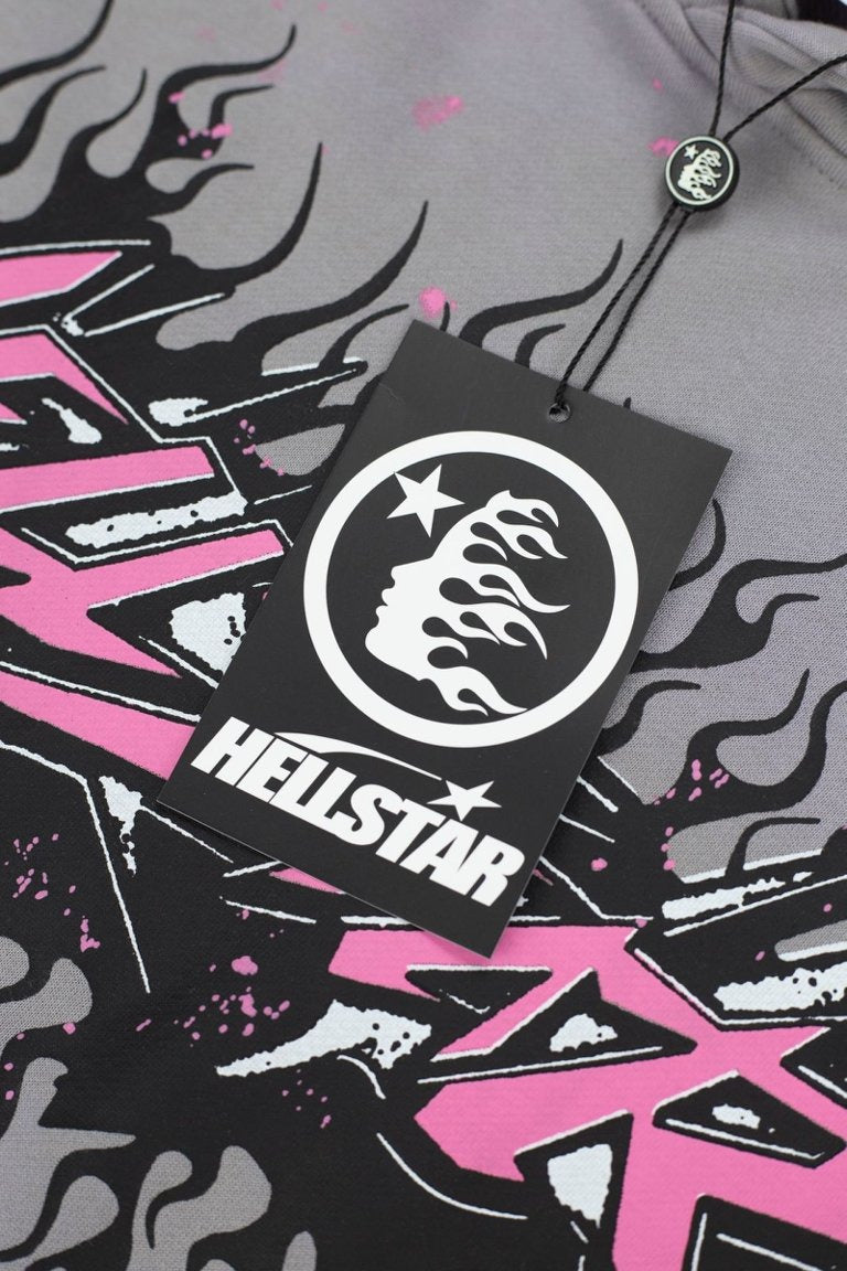 HELLSTAR Flame Paint Splatter Gradient Vintage Wash Hoodie