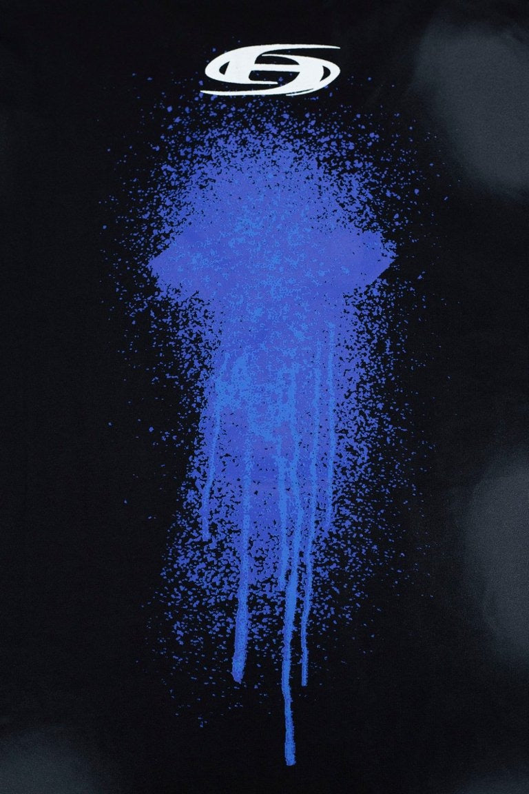 Hellstar Gradient Wash Blue Splatter Graphic Oversized T-Shirt - Vintage Wash