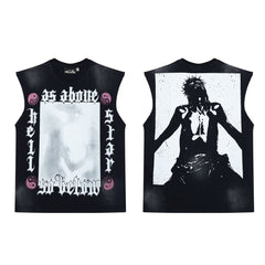 Hellstar High-Street Distressed Yin Yang Taichi Print Cotton Tank Top