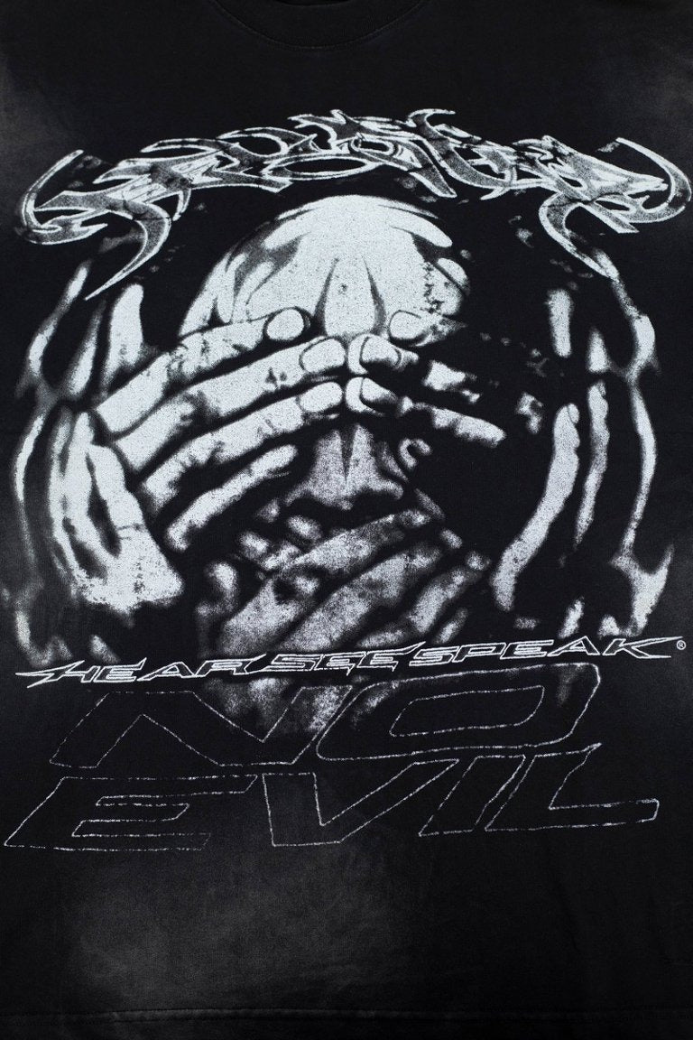 Hellstar Vintage Wash Skull Graphic Oversized T-Shirt - Dark Acid Black