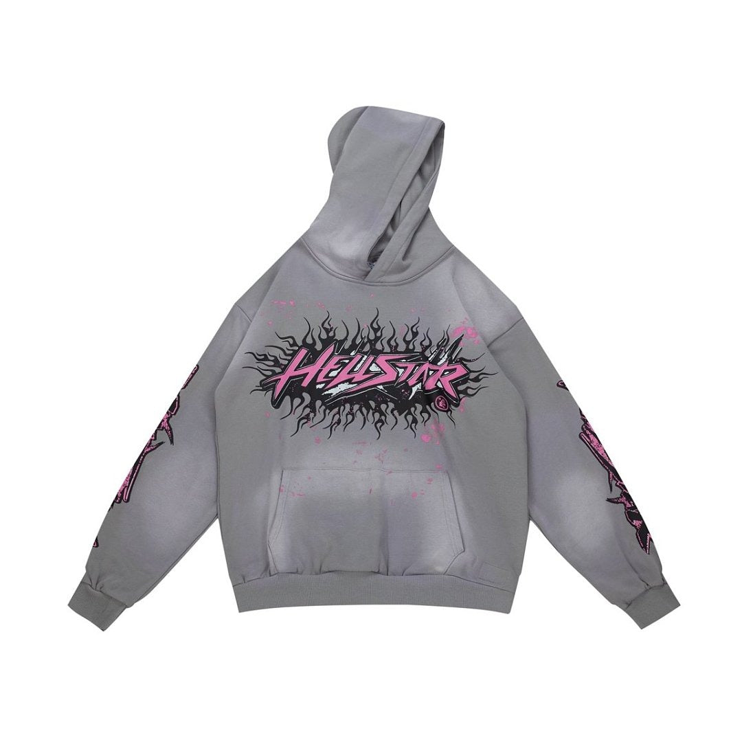 HELLSTAR Flame Paint Splatter Gradient Vintage Wash Hoodie
