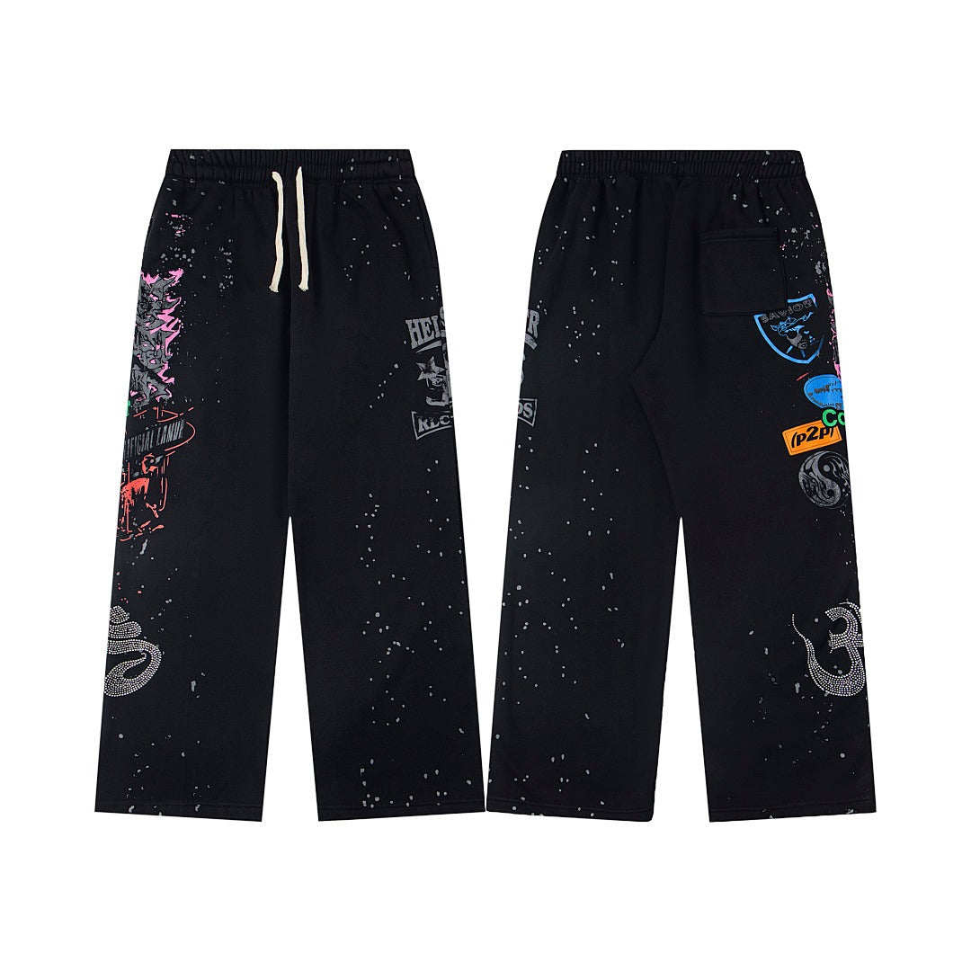Hellstar Rhinestone & Washed Graphic Sweatpants (Black)