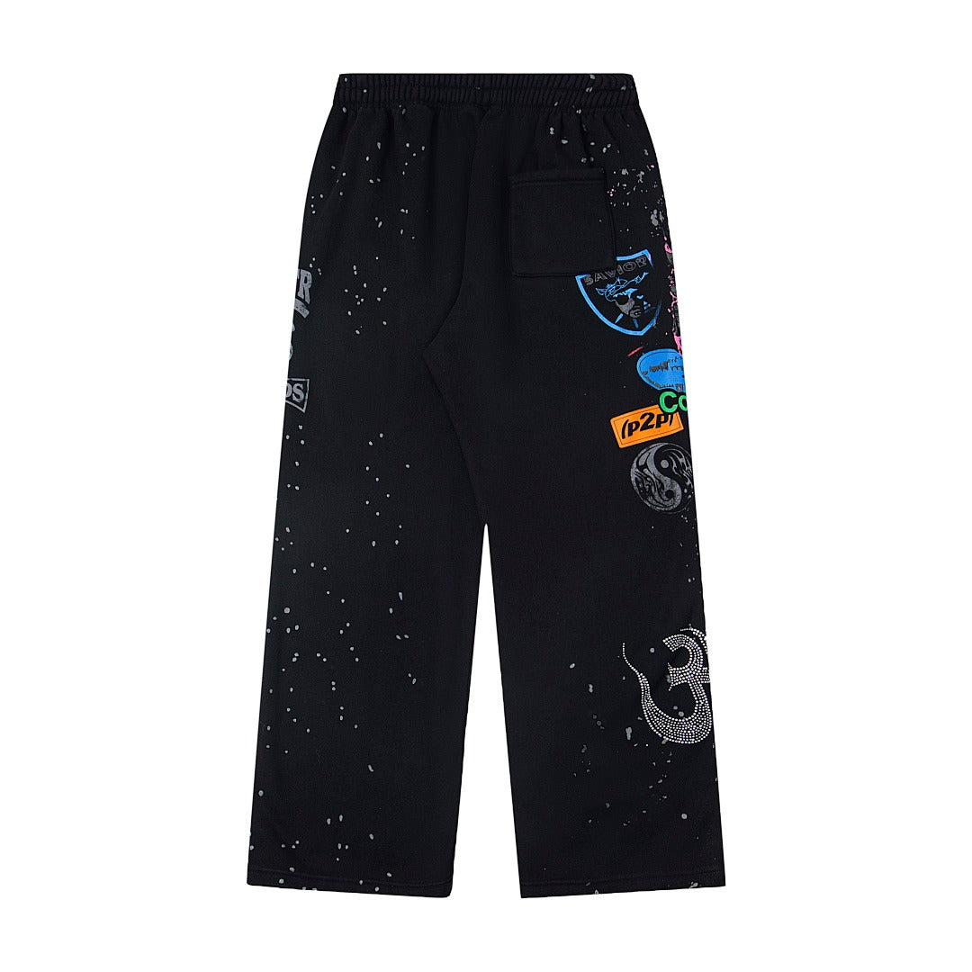 Hellstar Rhinestone & Washed Graphic Sweatpants (Black)