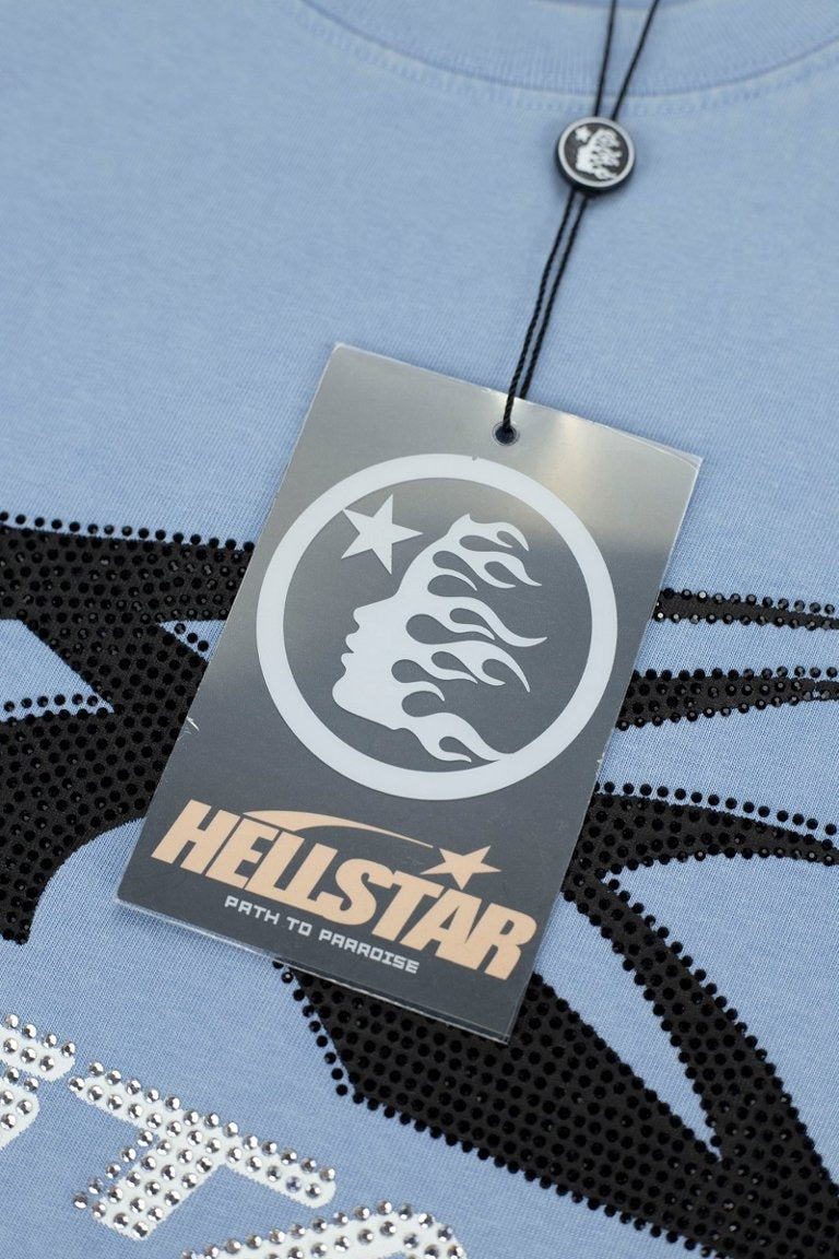 Hellstar Sports Airplane Rhinestone Vintage Wash T-Shirt - Washed Blue