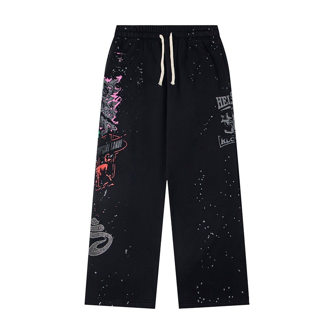 Hellstar Rhinestone & Washed Graphic Sweatpants (Black)