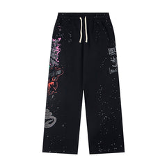 Hellstar Rhinestone & Washed Graphic Sweatpants (Black)