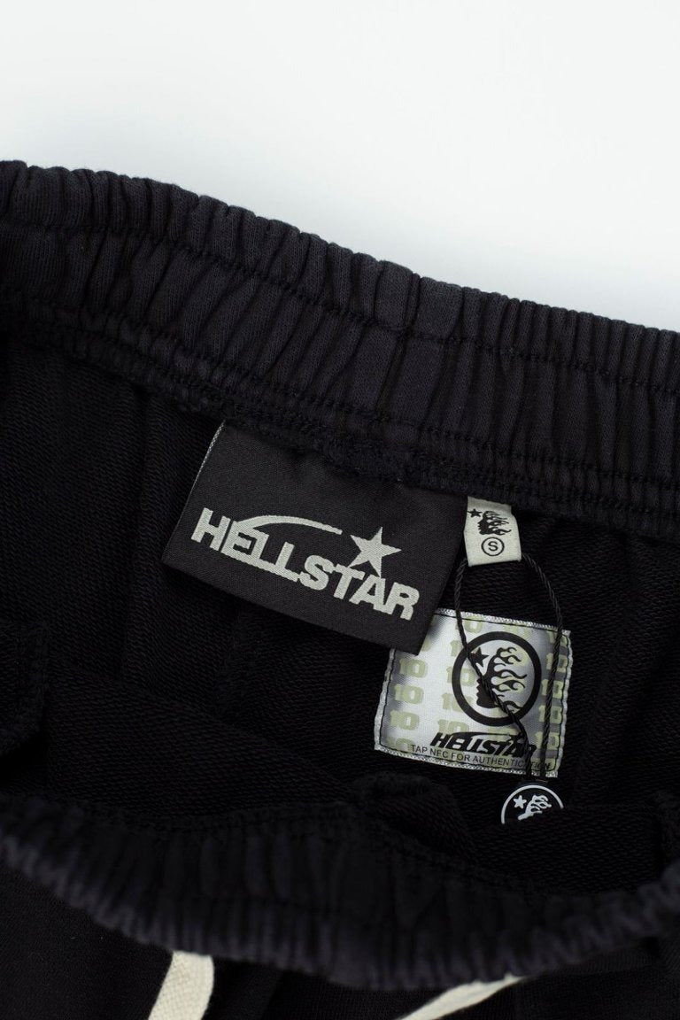 Hellstar Records Flame Print Acid Wash Loose Sweat Shorts
