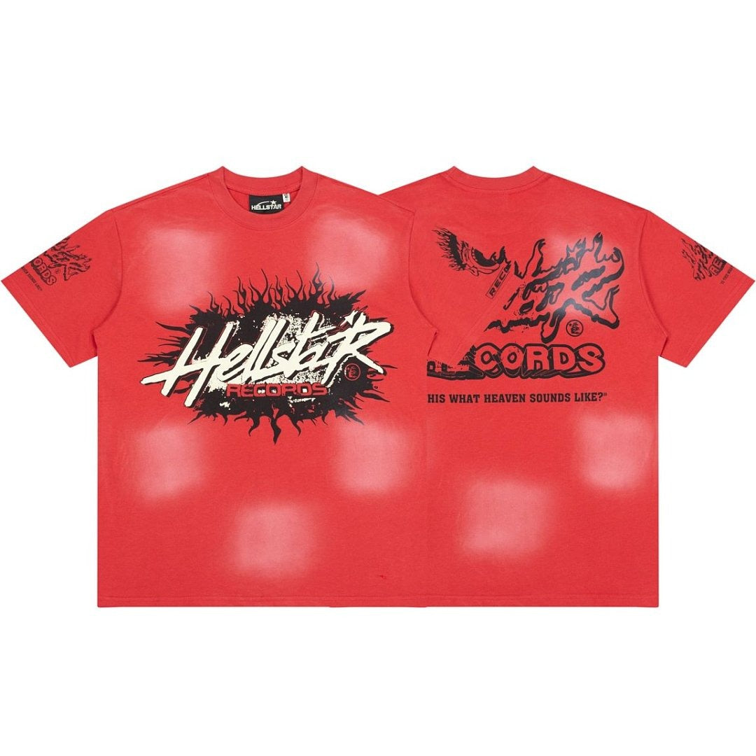Hellstar Records Flame Graphic Acid Wash Oversized T-Shirt