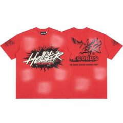 Hellstar Records Flame Graphic Acid Wash Oversized T-Shirt